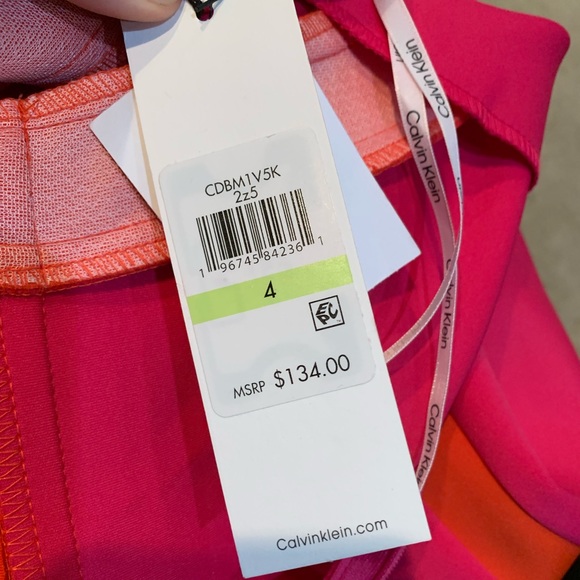 Calvin Klein Dress Pink Orange NWT $134 Color Block Pinstripe Slimming Summer - Picture 7 of 9